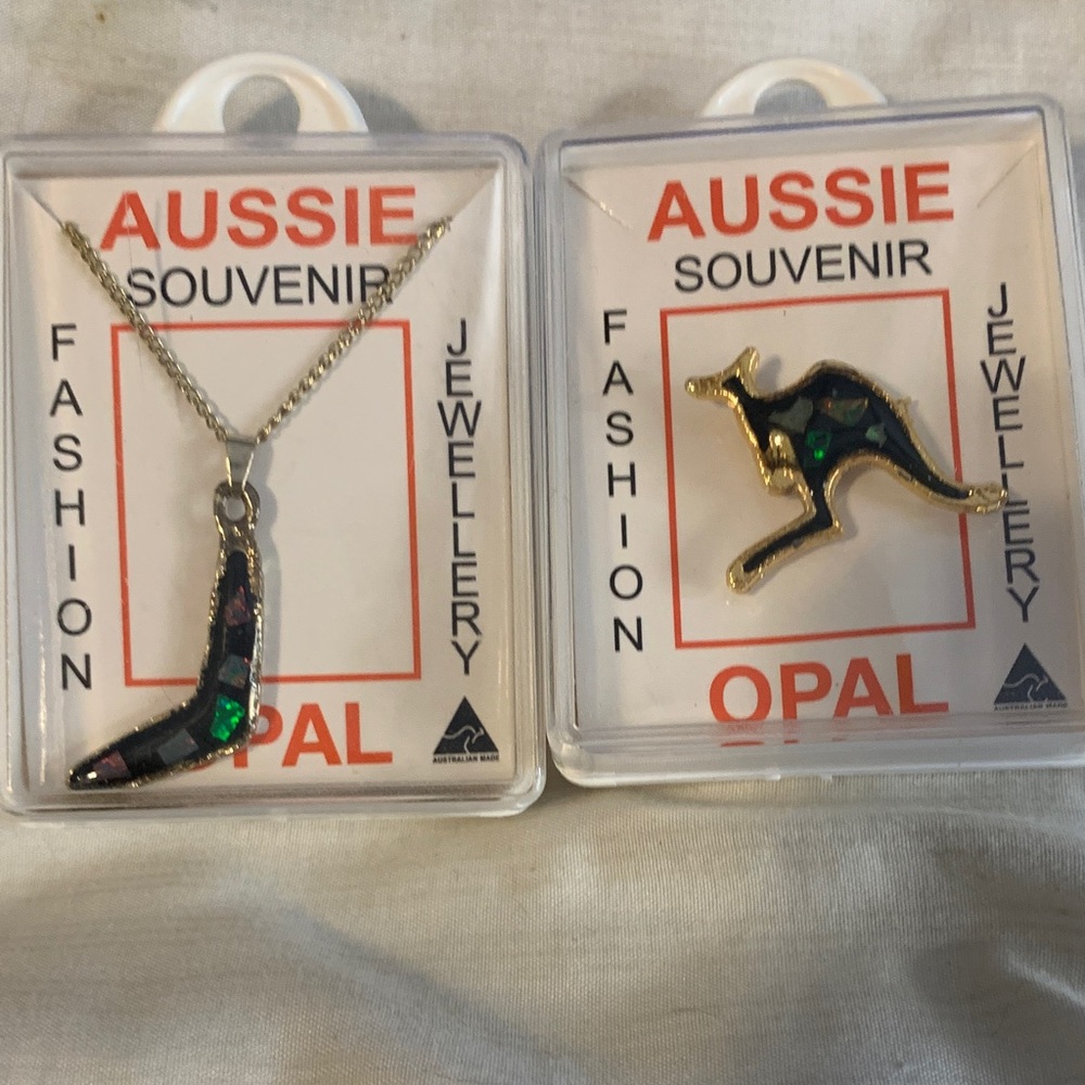 Aussie Souvenir Opal Necklace and Brooch Set